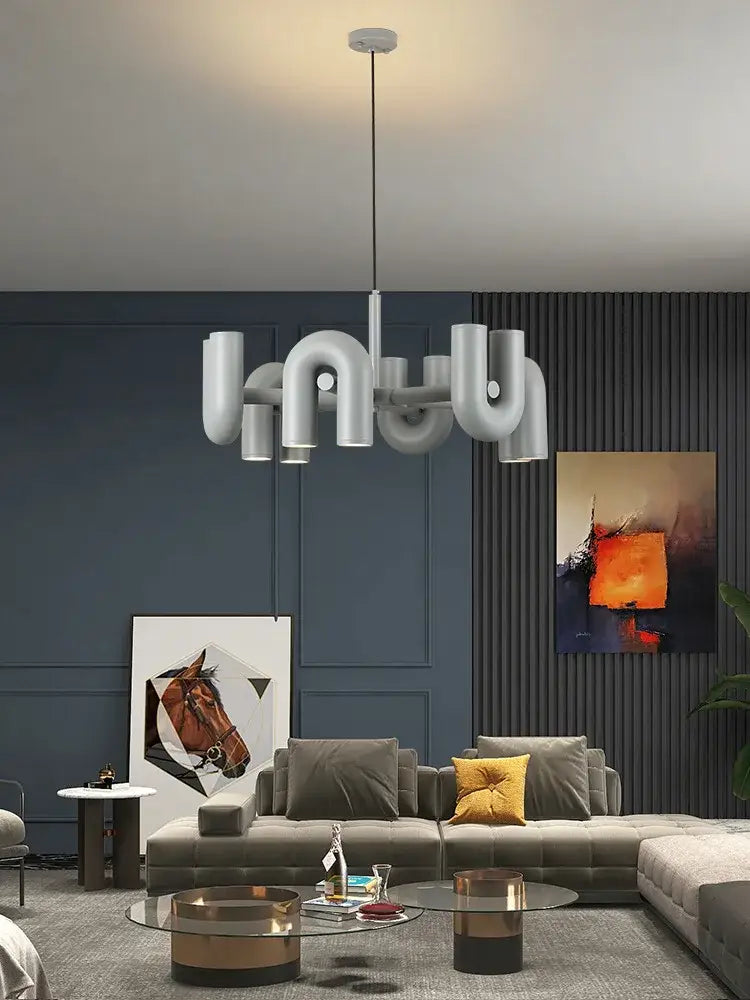 Modern blue u shape led ceiling chandelier living room light