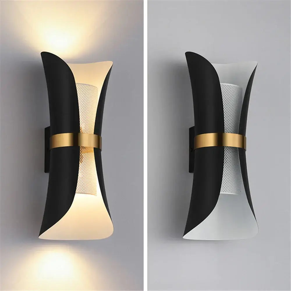 Modern curved black & white wall lamp – bedroom gold accent light