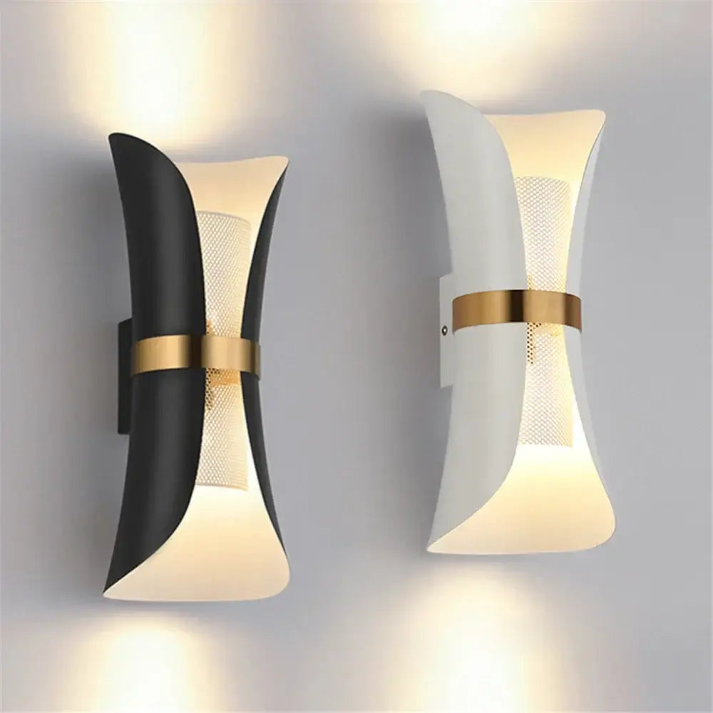 Modern curved black & white wall lamp – bedroom gold accent light