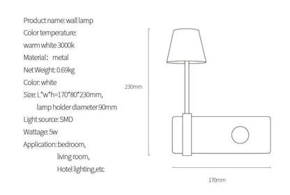 Minimalist white cylindrical nordic wall lights for bedroom
