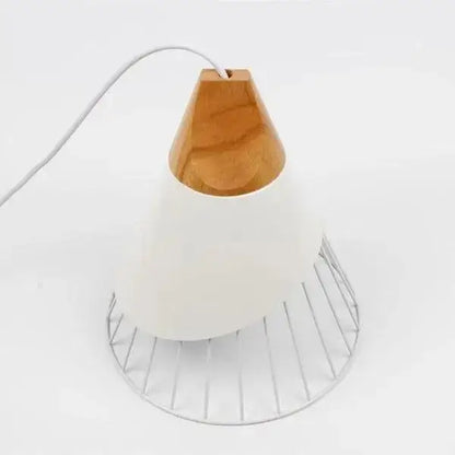 Modern white conical wood hanging lights kitchen wire cage pendant