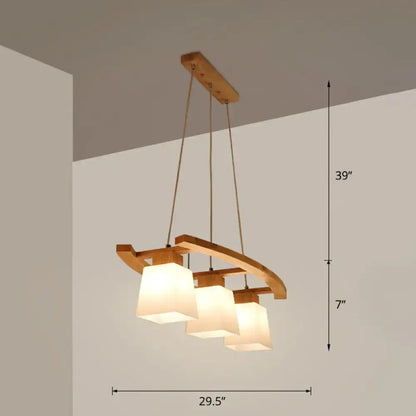 Nordic wood dining room ceiling light with white glass shade