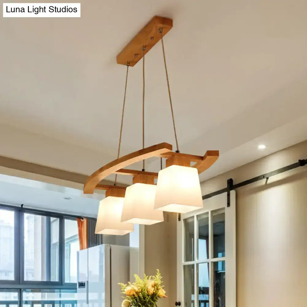 Nordic wood dining room ceiling light with white glass shade