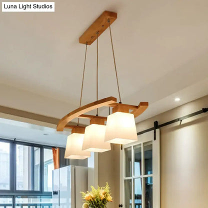 Nordic wood dining room ceiling light with white glass shade