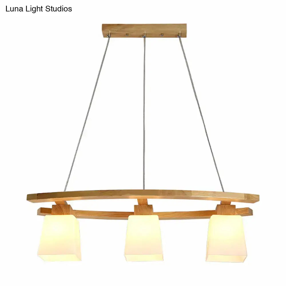 Nordic wood dining room ceiling light with white glass shade