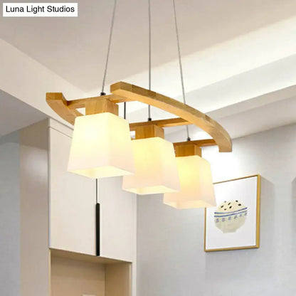 Nordic wood dining room ceiling light with white glass shade