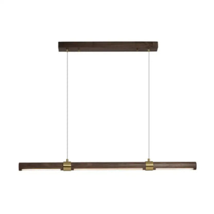 Modern wood island pendant light with brass accents dining room
