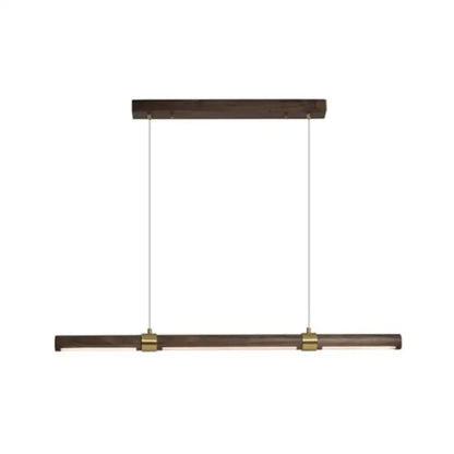 Modern wood island pendant light with brass accents dining room
