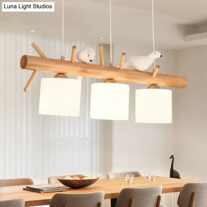 Nordic wood pendant light with resin bird decor – dining room glass