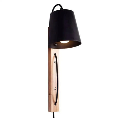 Modern black and wood mida wall sconce bedroom plug in light