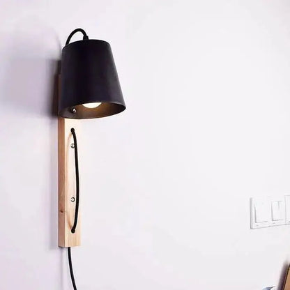 Modern black and wood mida wall sconce bedroom plug in light