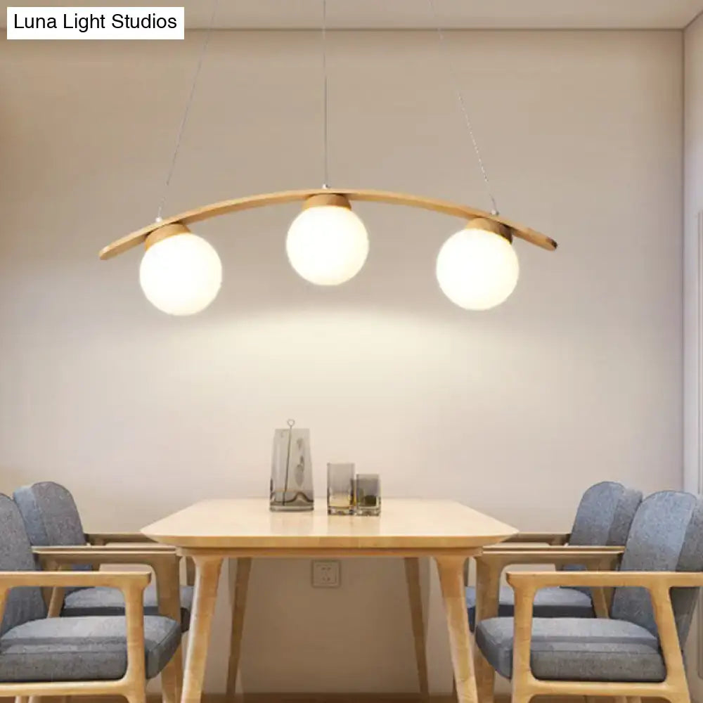 Nordic wooden white glass arc pendant ceiling light dining room