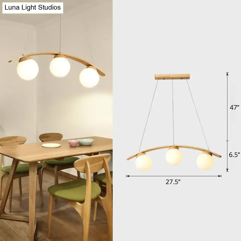 Nordic wooden white glass arc pendant ceiling light dining room