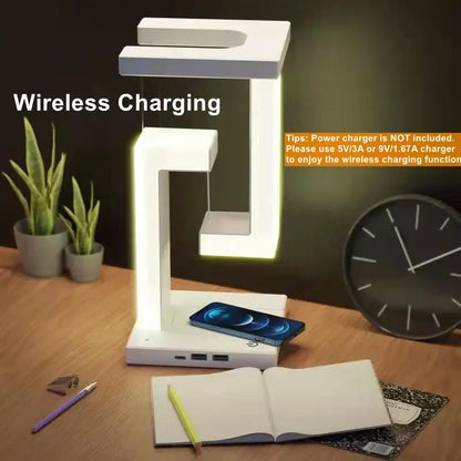 Modern geometric white & green novelty floating lamp bedroom wireless charger