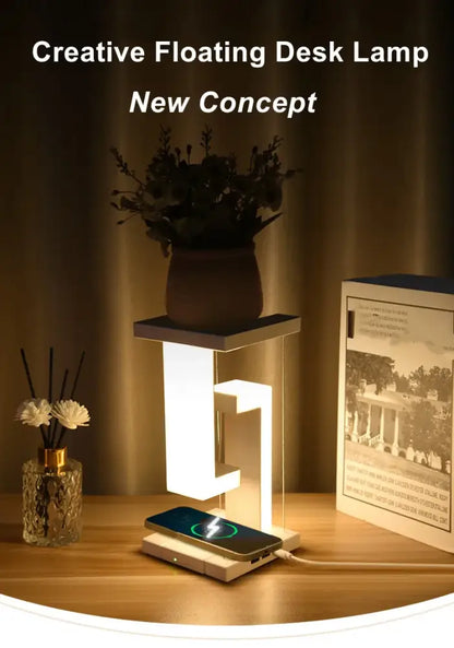 Modern geometric white & green novelty floating lamp bedroom wireless charger
