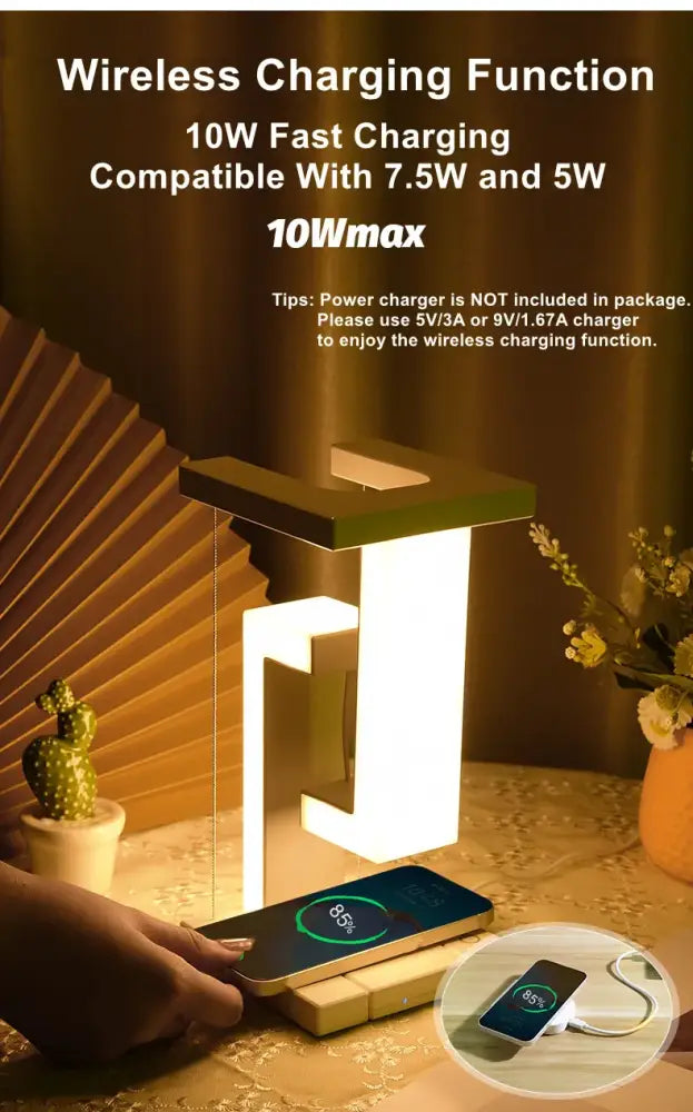 Modern geometric white & green novelty floating lamp bedroom wireless charger