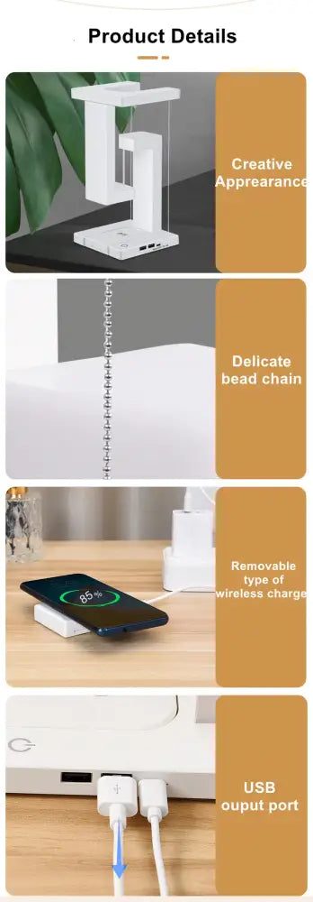 Modern geometric white & green novelty floating lamp bedroom wireless charger