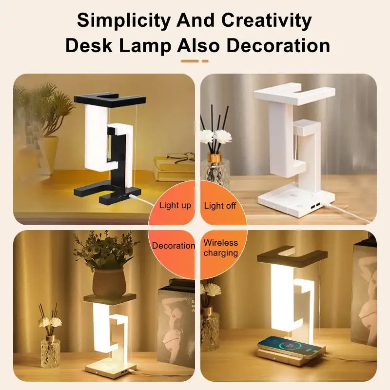 Modern geometric white & green novelty floating lamp bedroom wireless charger