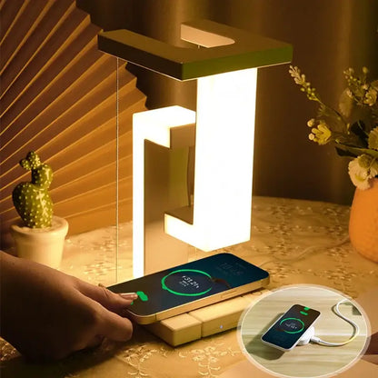 Modern geometric white & green novelty floating lamp bedroom wireless charger