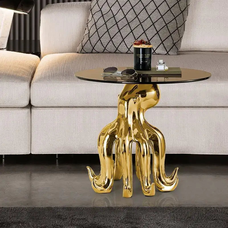 octopus glass gold resin side table living room accent