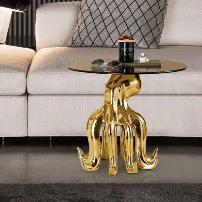 octopus glass gold resin side table living room accent