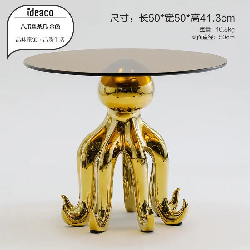 octopus glass gold resin side table living room accent