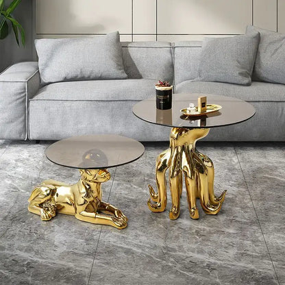 octopus glass gold resin side table living room accent