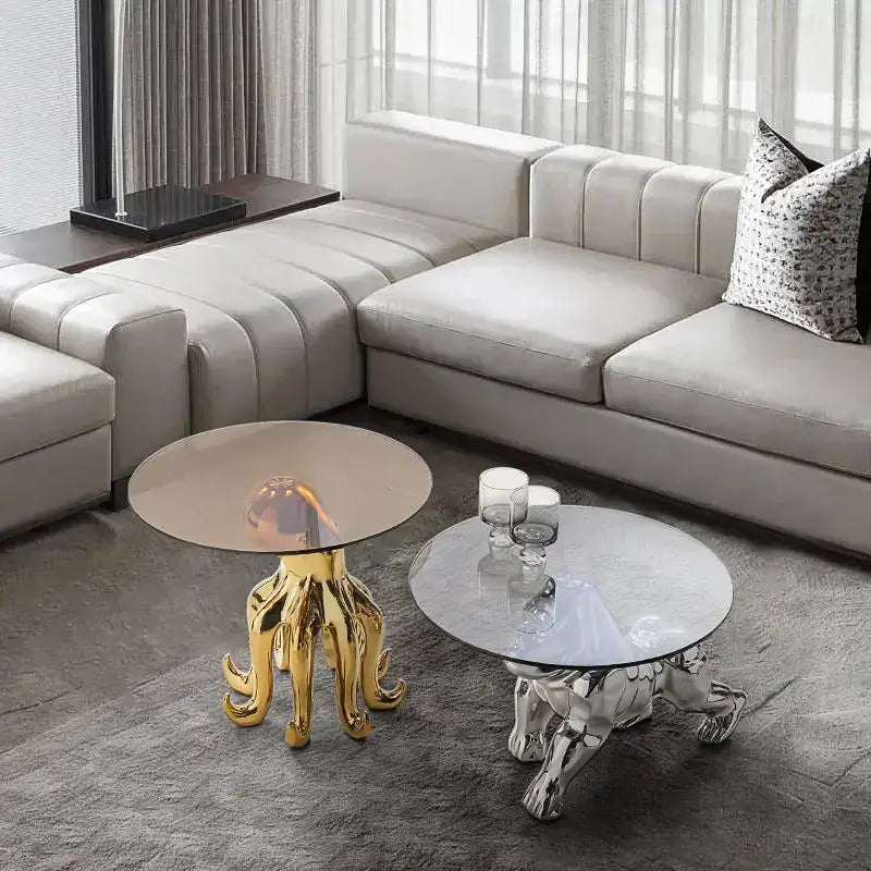 octopus glass gold resin side table living room accent