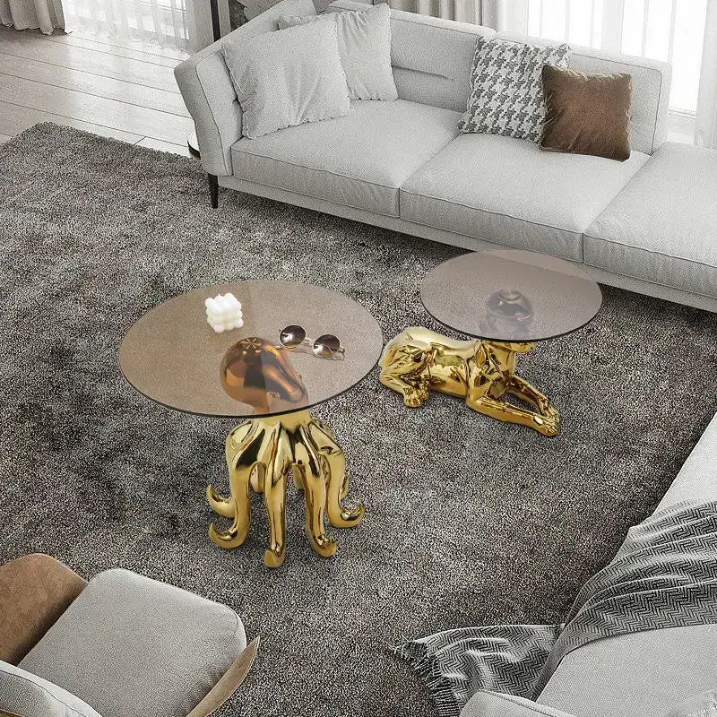 octopus glass gold resin side table living room accent