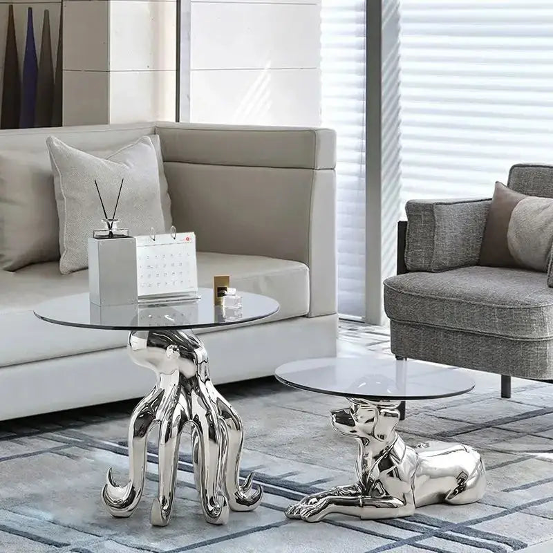 octopus glass gold resin side table living room accent
