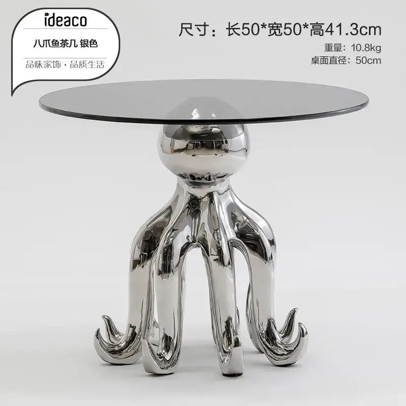 octopus glass gold resin side table living room accent