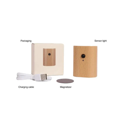 Modern wooden battery operated wall sconce bedroom motion sensor light