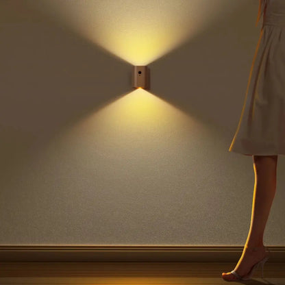 Modern wooden battery operated wall sconce bedroom motion sensor light