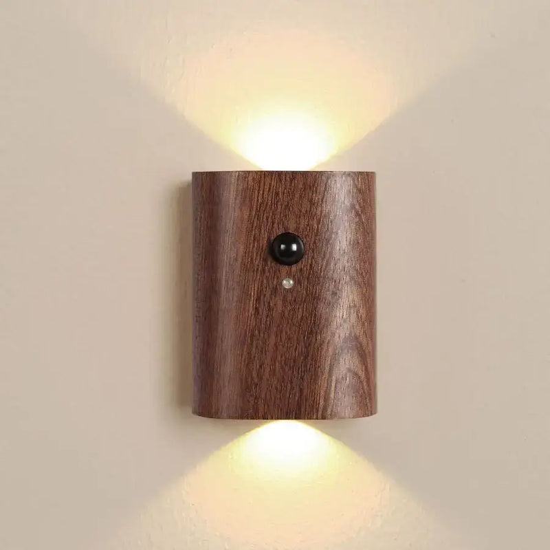 Modern wooden battery operated wall sconce bedroom motion sensor light