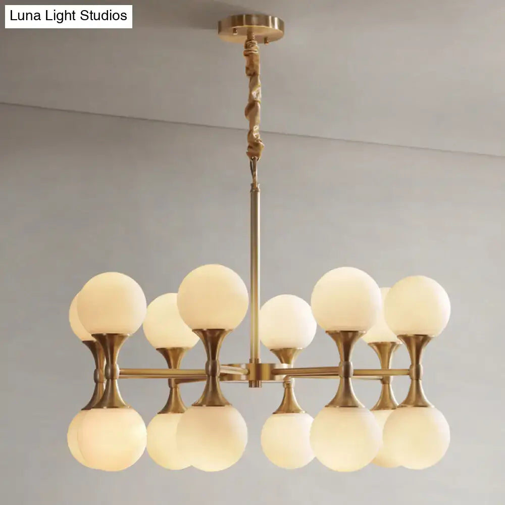 Modern brass opal glass chandelier dining room two tier globe light