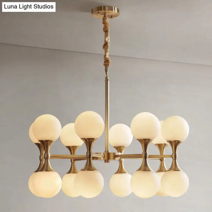 Modern brass opal glass chandelier dining room two tier globe light