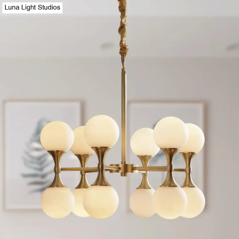 Modern brass opal glass chandelier dining room two tier globe light