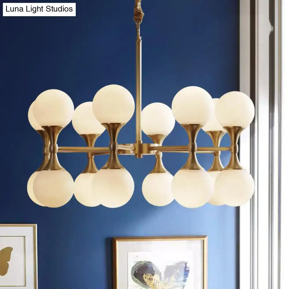 Modern brass opal glass chandelier dining room two tier globe light