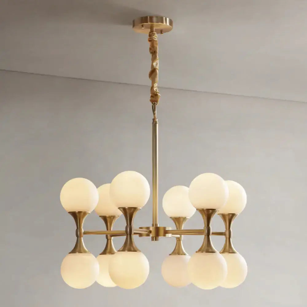 Modern brass opal glass chandelier dining room two tier globe light