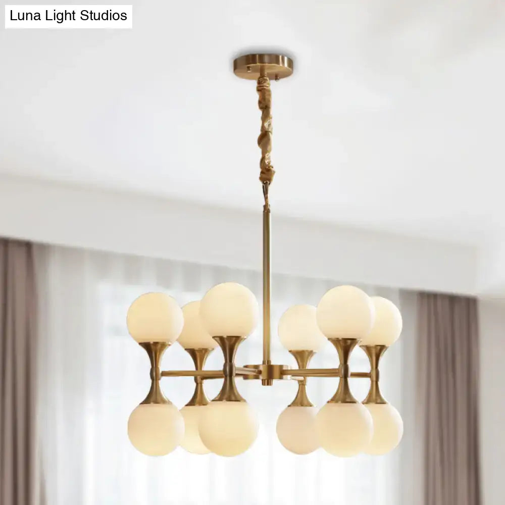 Modern brass opal glass chandelier dining room two tier globe light