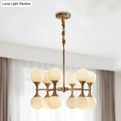 Modern brass opal glass chandelier dining room two tier globe light