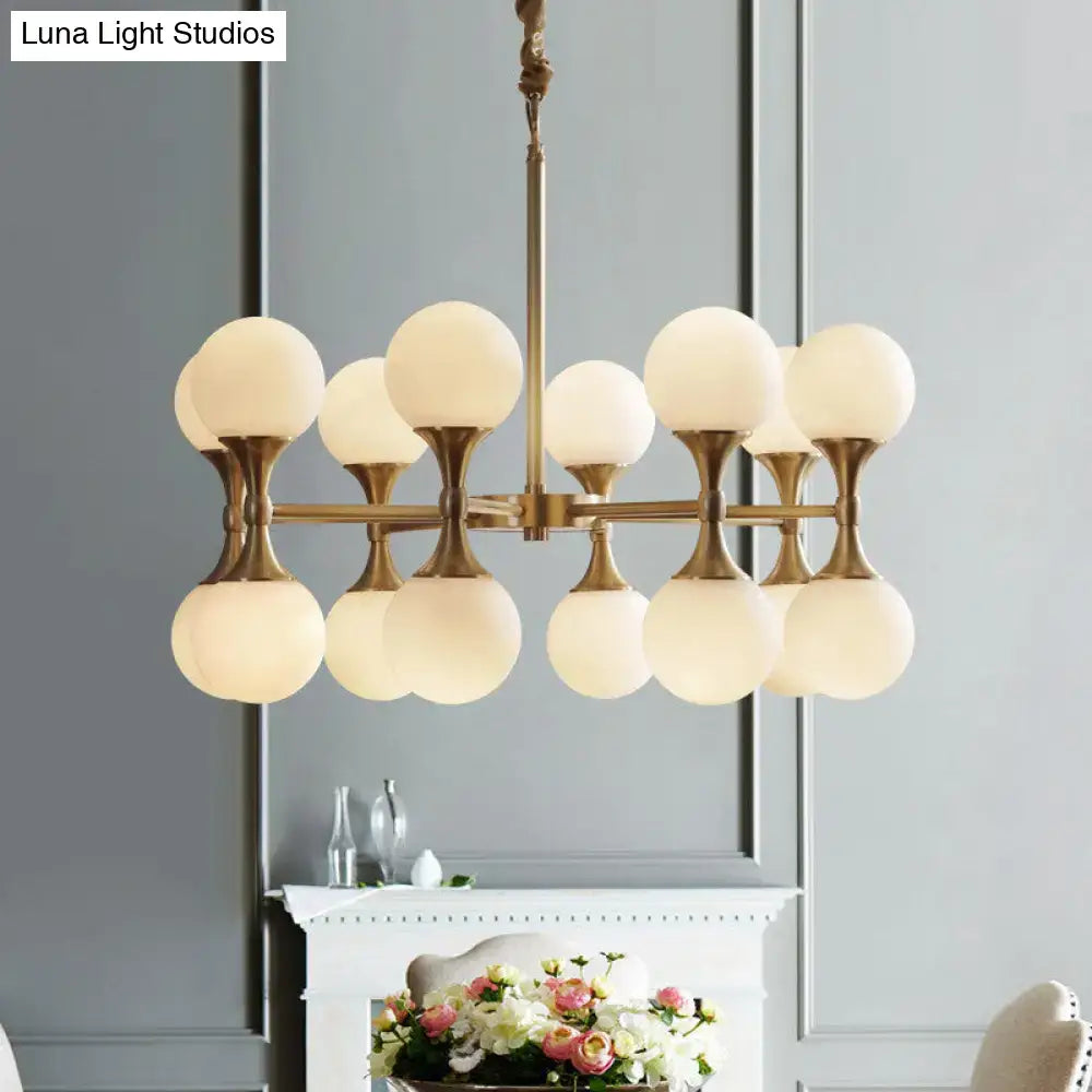 Modern brass opal glass chandelier dining room two tier globe light
