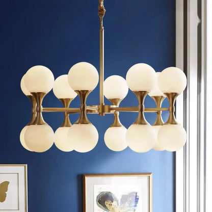 Modern brass opal glass chandelier dining room two tier globe light