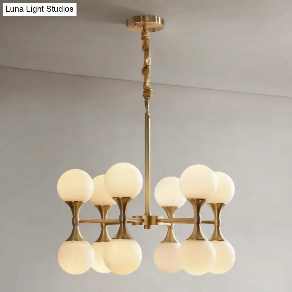 Modern brass opal glass chandelier dining room two tier globe light