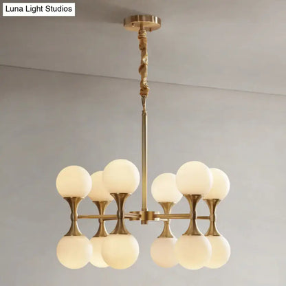 Modern brass opal glass chandelier dining room two tier globe light