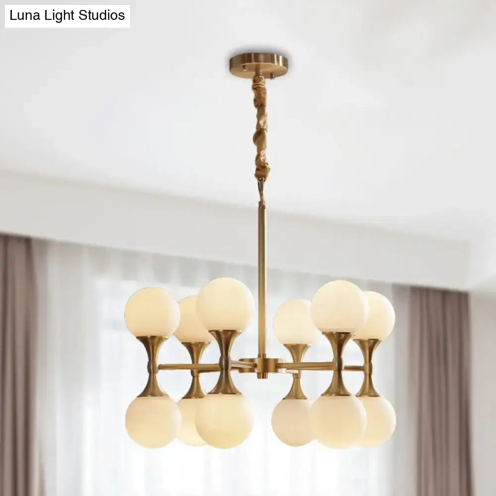 Modern brass opal glass chandelier dining room two tier globe light