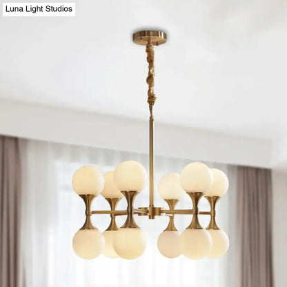 Modern brass opal glass chandelier dining room two tier globe light