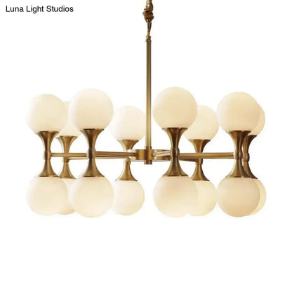 Modern brass opal glass chandelier dining room two tier globe light