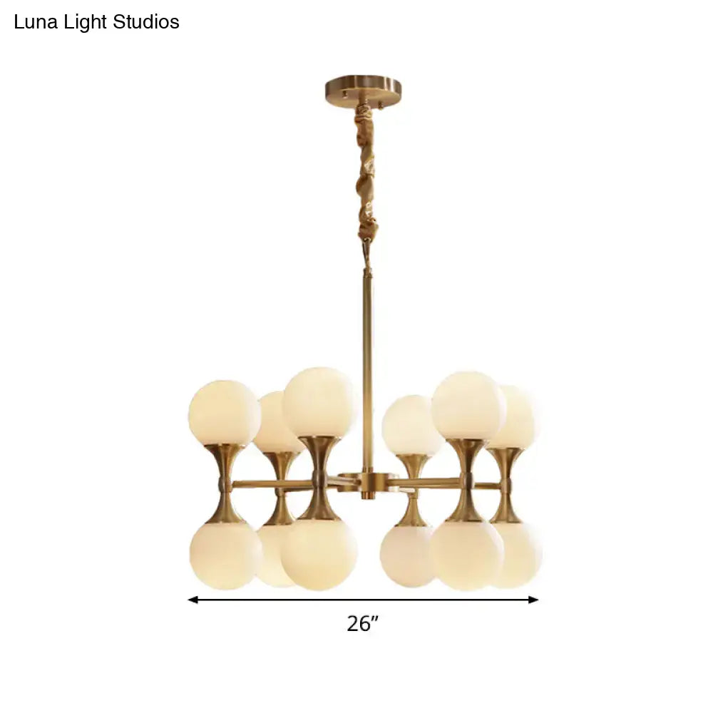 Modern brass opal glass chandelier dining room two tier globe light