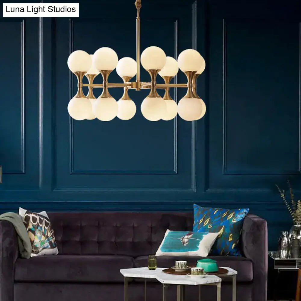 Modern brass opal glass chandelier dining room two tier globe light